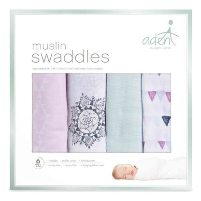 Aden Muslin Swaddles | 112 x 112cm | 4 Pack