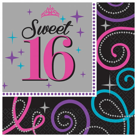 Sweet 16 2ply Luncheon Napkins Celebration 16 Pack