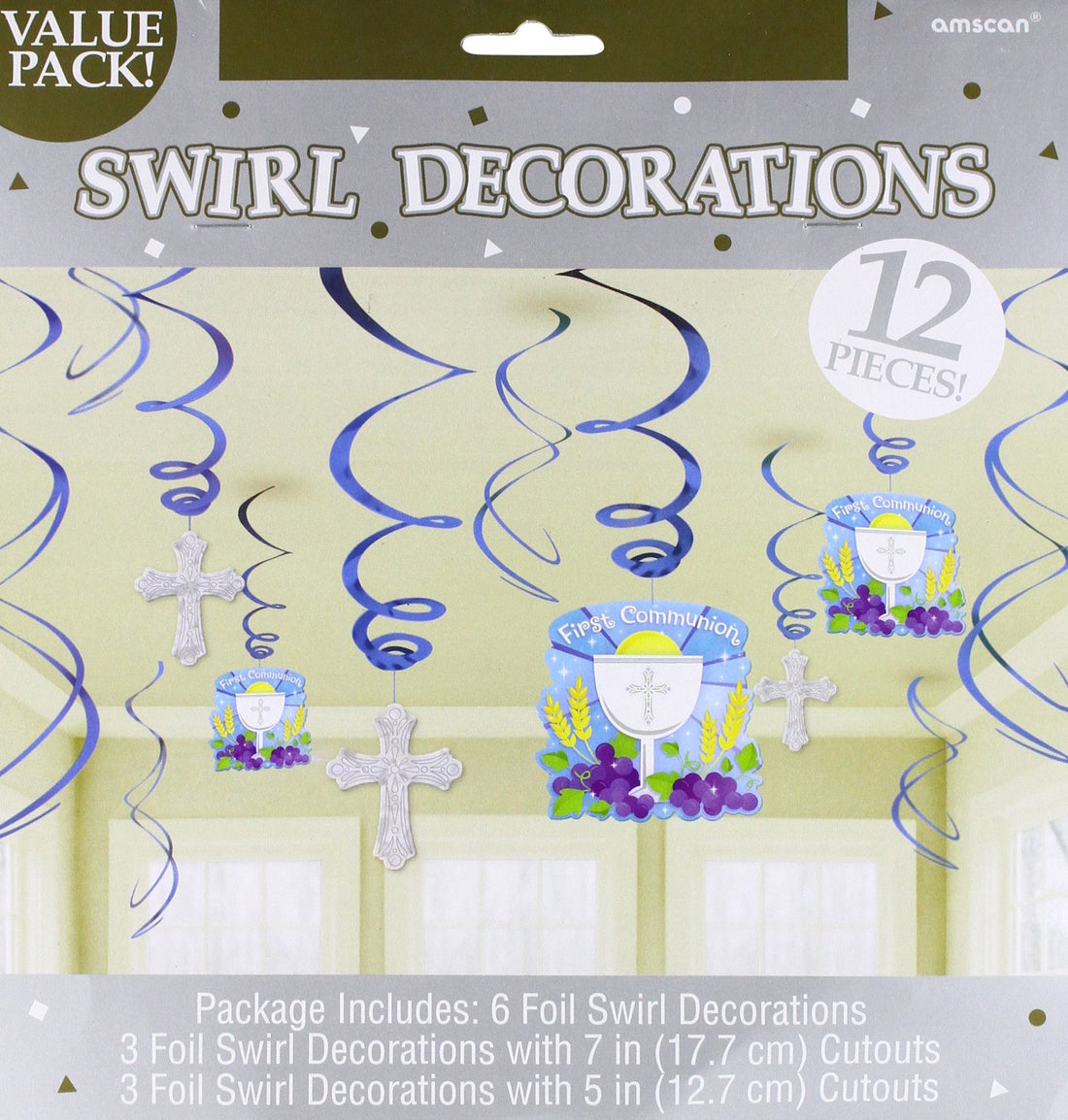 Amscan Communion Blue Swirls Decorations Pack, Metal