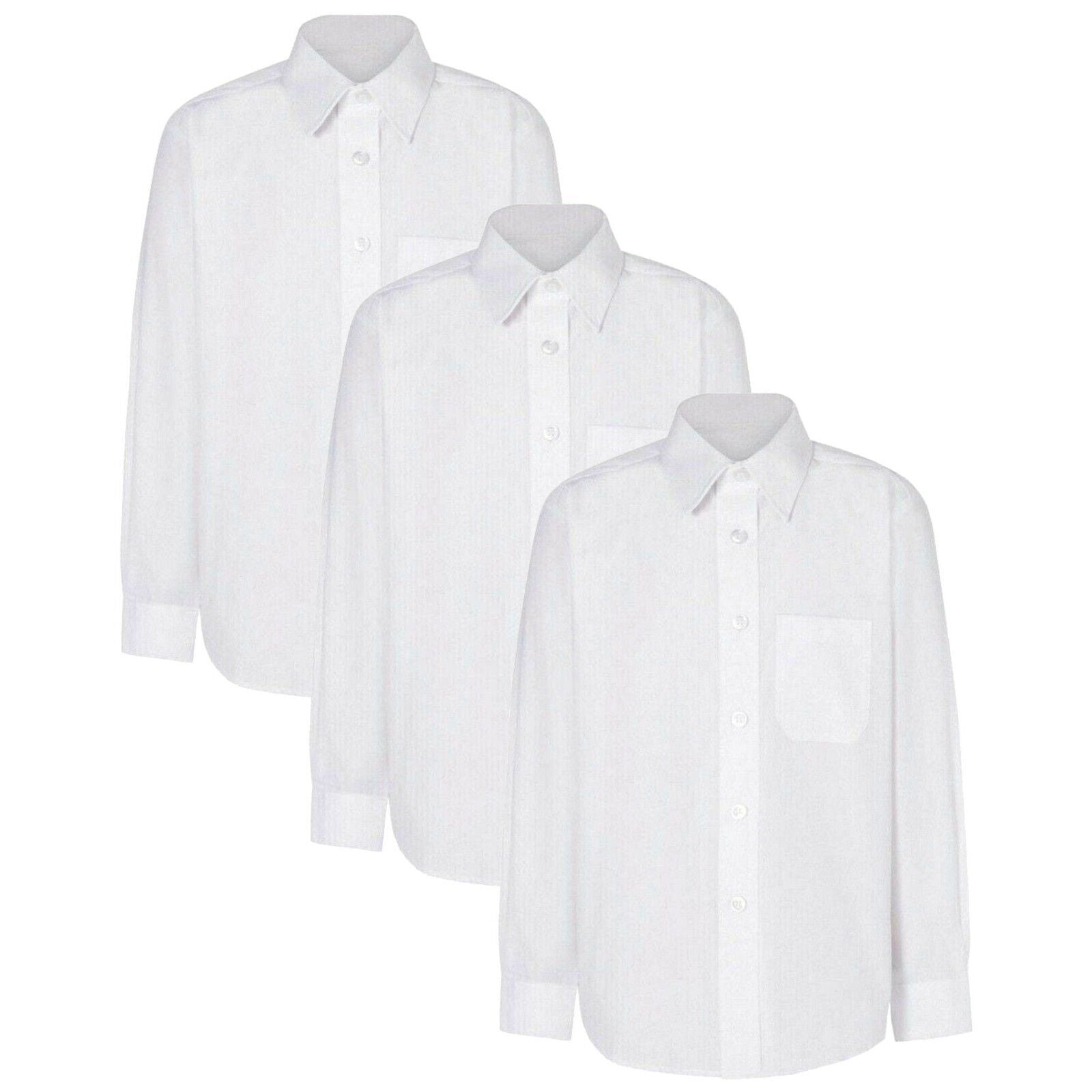 Boys Long Sleeve School Shirt Boned Collar Pack of 3 White