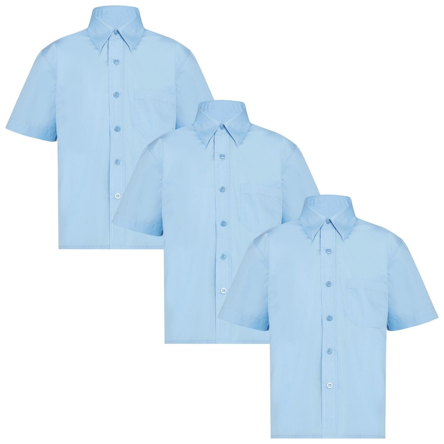 Boys Short Sleeve School Shirt Boned Collar Pack of 3 Blue