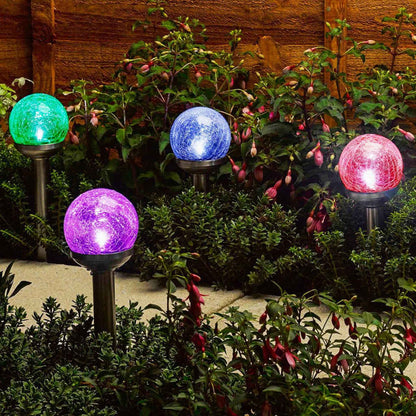 Multicoloured Solar Crackle Glass Globe Garden Lights | 3 Pack